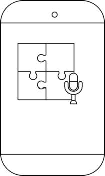 A smartphone displays a puzzle icon with a microphone symbol overlayed vector