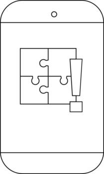Outline of phone with incomplete puzzle exclamation mark on screen vector