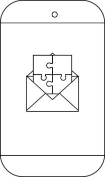 Phone screen displays open envelope with two jigsaw puzzle pieces popping out vector
