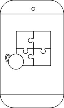 Smartphone display with a fourpiece puzzle and bomb icon vector