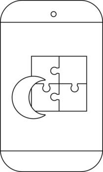 Smartphone with screen displaying a crescent moon puzzle black outlines on a white background vector