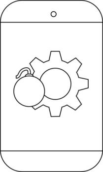 A phone displays a bomb overlapping a gear suggesting a threat to settings or system processes vector