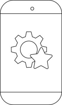 A smartphone displays a gear icon paired with a star suggesting settings or customization options vector