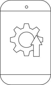 A smartphone displays an upgrade symbol featuring a gear and arrow vector