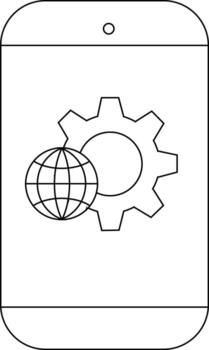 teléfono inteligente monitor caracteristicas un globo icono junto a un engranaje icono ambos resumido en negro vector