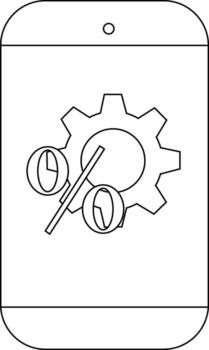 Smartphone display gear clocks and a diagonal line for an ambiguous techthemed symbol on a white screen vector