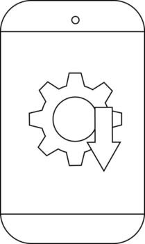 Smartphone displaying a gear icon with a downward arrow suggesting settings update vector