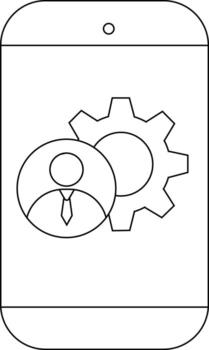 teléfono inteligente mostrando un ajustes icono con un persona contorno superpuesto en un engranaje símbolo vector