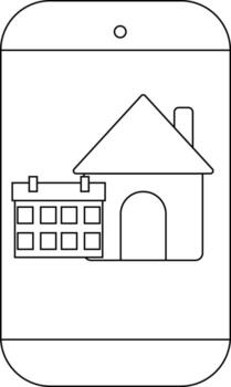 A house calendar graphic on a mobile phone screen rendered in a simple blackandwhite line drawing style vector