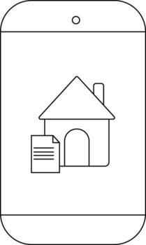 A phone screen displays a simple house icon with a document next to it vector