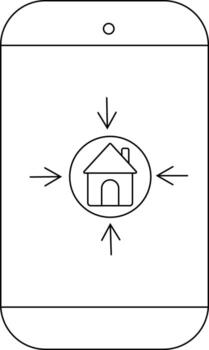 A phone screen shows a home icon with arrows pointing towards it vector