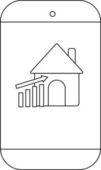 A smartphone displaying a house with a rising graph and arrow icon vector