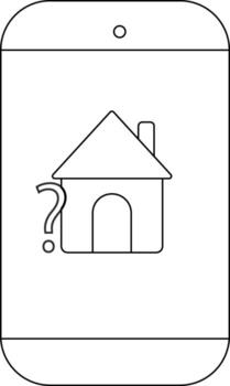 A smartphone displays a house icon with a question mark vector