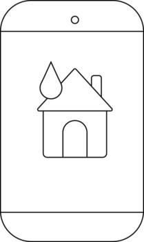 Icon of a smartphone displaying a house with a raindrop simple and monochromatic vector