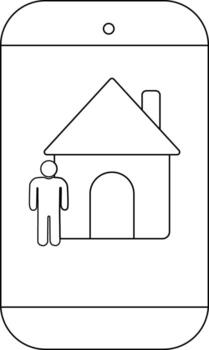 Smartphone screen displaying a house icon with a person black outline vector