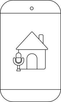 teléfono inteligente con un inteligente hogar icono demostración un casa con un micrófono en frente de eso vector