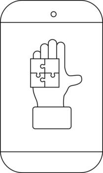 un mano en un teléfono sostiene un cuadrado de cuatro rompecabezas piezas vector