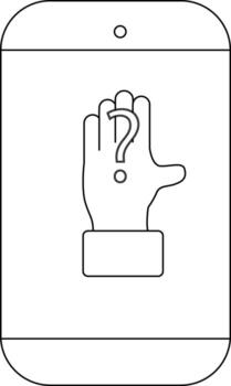 A smartphone displays a hand with a question mark on its palm vector