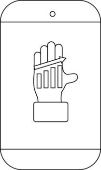 A smartphone screen showing a hand overlaid with a rising bar graph and arrow vector