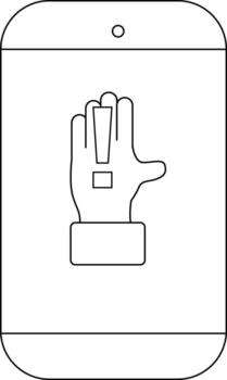 Device screen displaying a hand with an exclamation mark seemingly a warning signal vector
