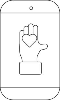 Smartphone display featuring a hand with a heart on it vector
