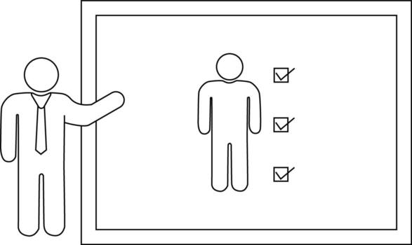 un figura en un traje señalando a un diagrama de un persona con Tres marcas de verificación vector
