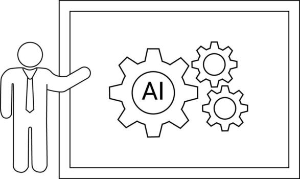 A figure presents a diagram with gears the largest labeled AI on a board vector