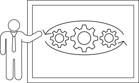 un figura regalos un pizarron con Tres engranajes conectado por un curvo flecha sugerencia un cíclico proceso vector