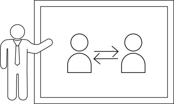 A figure presents a whiteboard with two figures communicating with bidirectional arrows vector