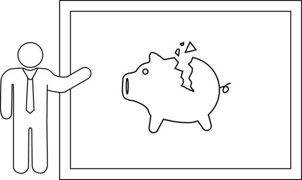 un persona puntos a un pantalla demostración un roto cerdito banco vector