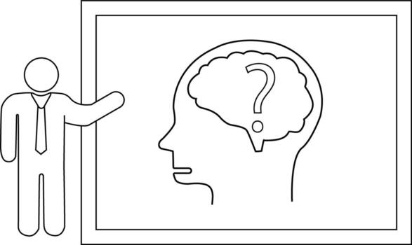 A presenter points to a diagram of a head containing a question mark likely discussing confusion vector