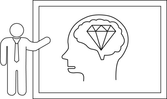 Presentation graphic person presenting brain with diamond vector