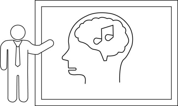 palo figura regalos cabeza silueta con cerebro conteniendo música Nota conjunto dentro enmarcado fondo vector