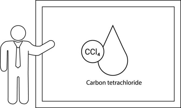 Line drawing of a presenter next to a chart showing carbon tetrachloride in droplet form vector
