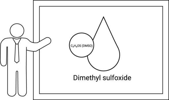 Presentation on dimethyl sulfoxide featuring a person text and chemical diagrams vector