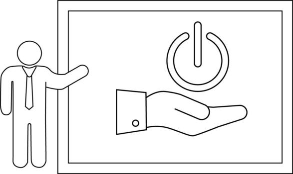 A person points to a board with a hand holding a power symbol vector