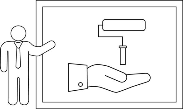 A presenter points to a frame with a hand paint roller and cuff vector