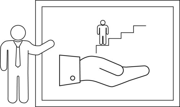 Man presenting chart hand lifting person toward steps vector