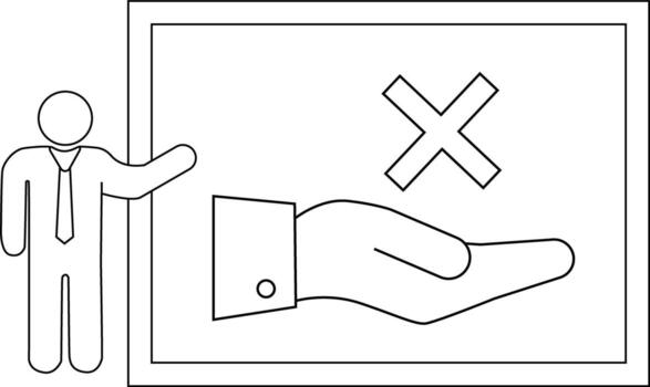 Man presents slide with hand and X mark vector