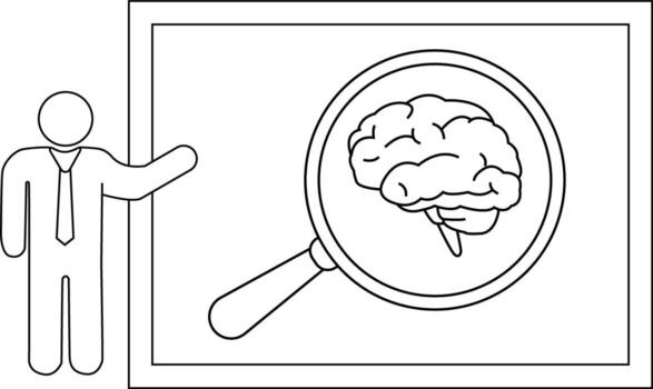 A diagram shows a figure presenting a brain under a magnifying glass on a board vector