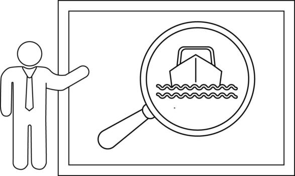 A person presenting a graphic on a screen with a boat under a magnifying glass vector