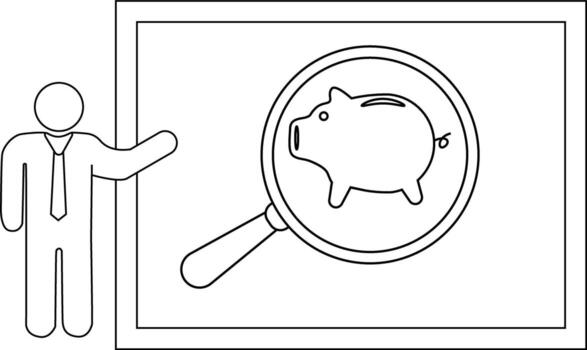 un presentación muestra un aumentador vaso terminado un cerdito banco con un presentador a el lado vector