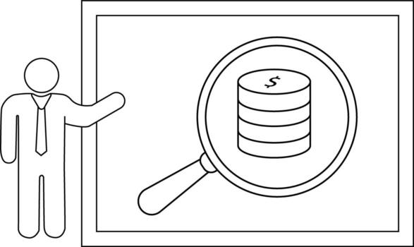 un contorno imagen muestra un persona presentación un apilar de monedas magnificado en un pantalla vector