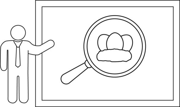 Image shows a figure presenting a magnifying glass focusing on eggs in a nest set against a bordered backdrop vector