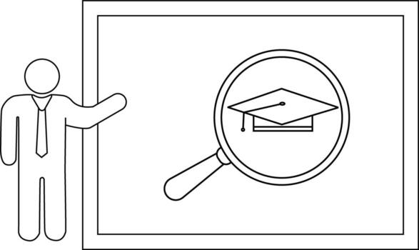 hombre señalando a un pantalla con un graduación gorra debajo un aumentador vaso vector