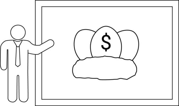 A person presents a diagram of three eggs in a nest one marked with a dollar sign vector