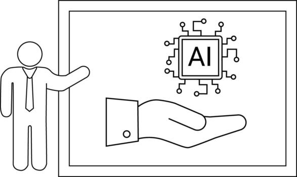 un presentación muestra un persona gesticulando hacia un ai chip descansando en un mano dentro un marco vector