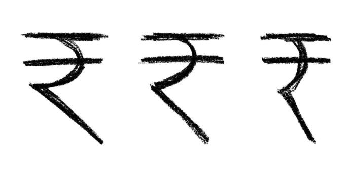 Set of hand drawn rupee currency symbol. Brush stroke doodle. Single element for design Scribble Price vector