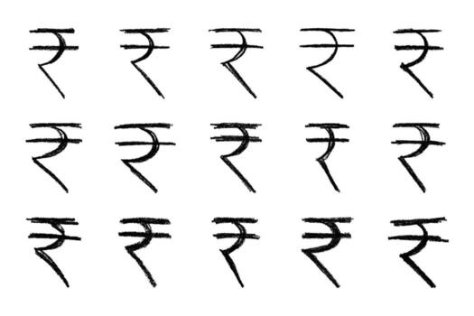 Scribble Price Set of hand drawn rupee currency symbol. Brush stroke doodle. Single element for design vector