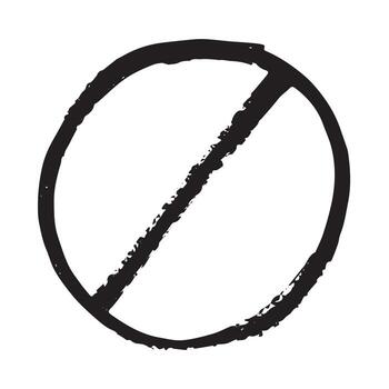 Hand drawn prohibition sign No entry symbol Black circle with cross line clipart in doodle style Ban Restriction Forbidden stop Single element for print, web, design prohibition warning vector